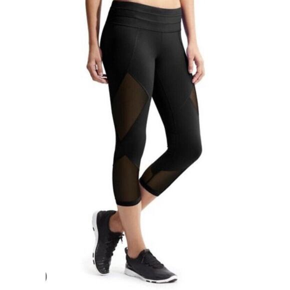 Athleta Size Small Sonar Capri Legging Solid Black Mesh Drawstring Crop Stretch - Picture 1 of 7